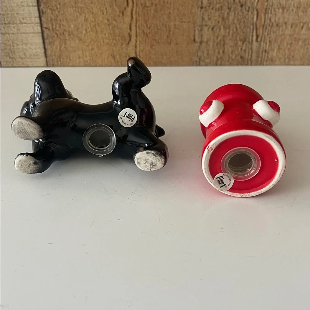 Pier 1 Black Dog and Red Fire Hydrant Salt & Pepper Shakers